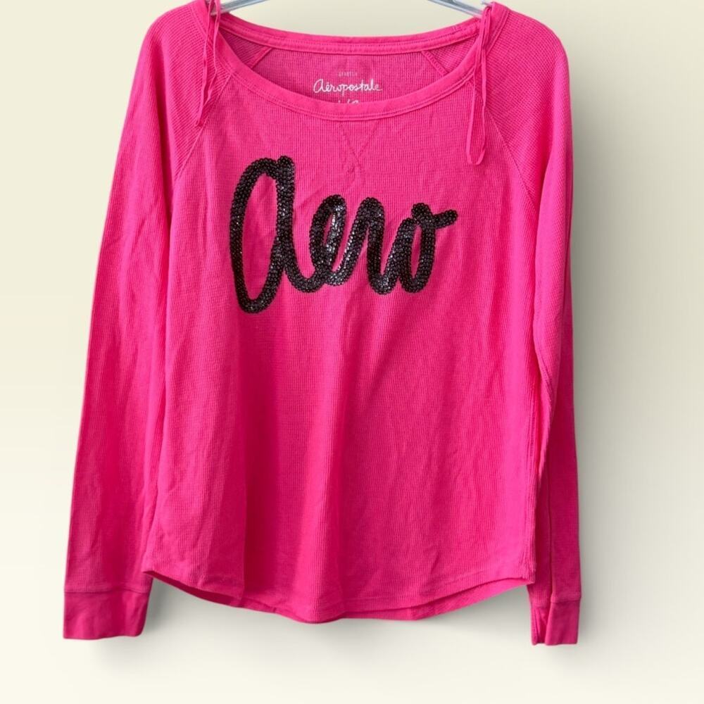 Aeropostale Pink Waffle Knit Boatneck Sequin Top Size Large Y2K Style